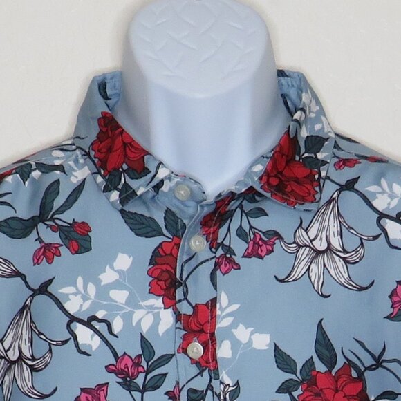 Boohoo* Men's Short Sleeve‎ Button Down Curved Hem Floral Shirt~ Size Medium - Picture 6 of 13